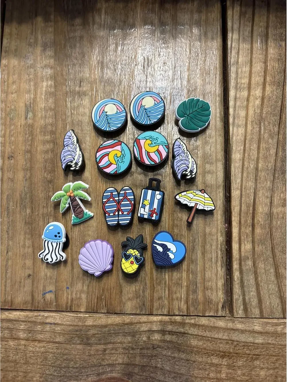 Set of 15 Colorful Tropical and Beach themed Shoe Charms croc